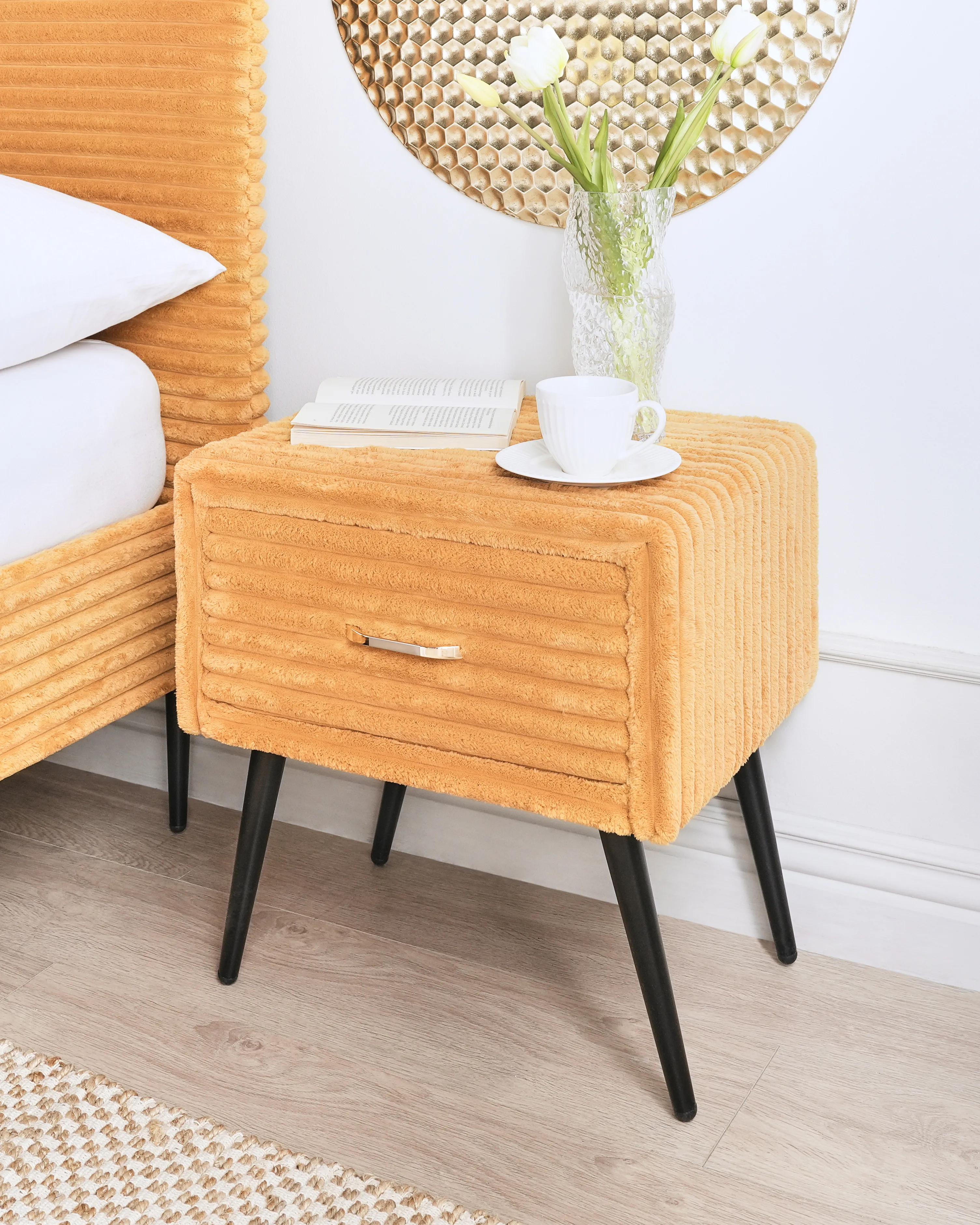 1 Drawer Bedside Table FLAYAT Corduroy Orange