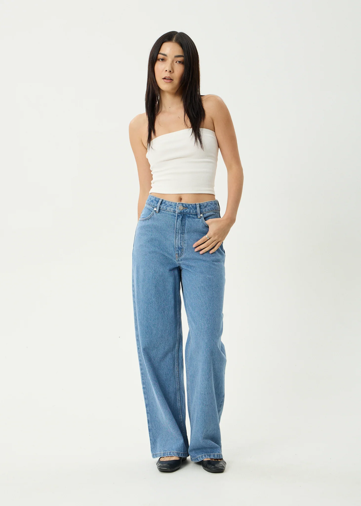 AFENDS Womens Bella - Denim Wide Leg Baggy Jean - Worn Blue