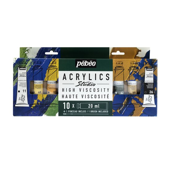 Pebeo Acrylic Paint and Brush Set 10 Pack
