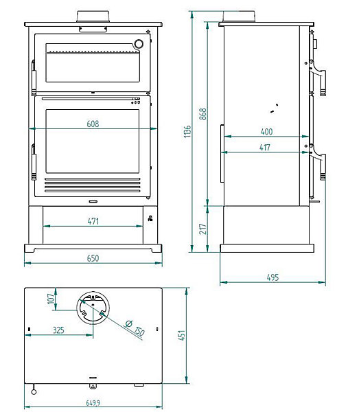 CH-8 - poêle à bois en acier, four de face, bûcher inférieur, dbl combustion, noir