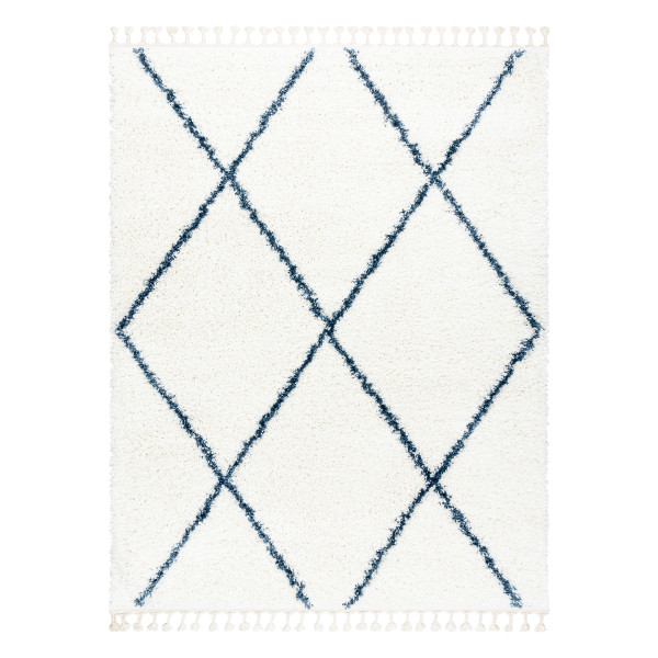 Dywan UNION 3683 Kratka, trellis krem / niebieski Frędzle 140x190 cm