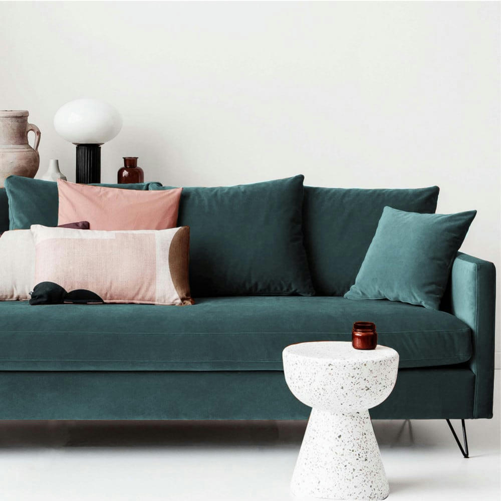 VILLABON - Canapé convertible 4 places en velours pieds épingles noirs vert eucal