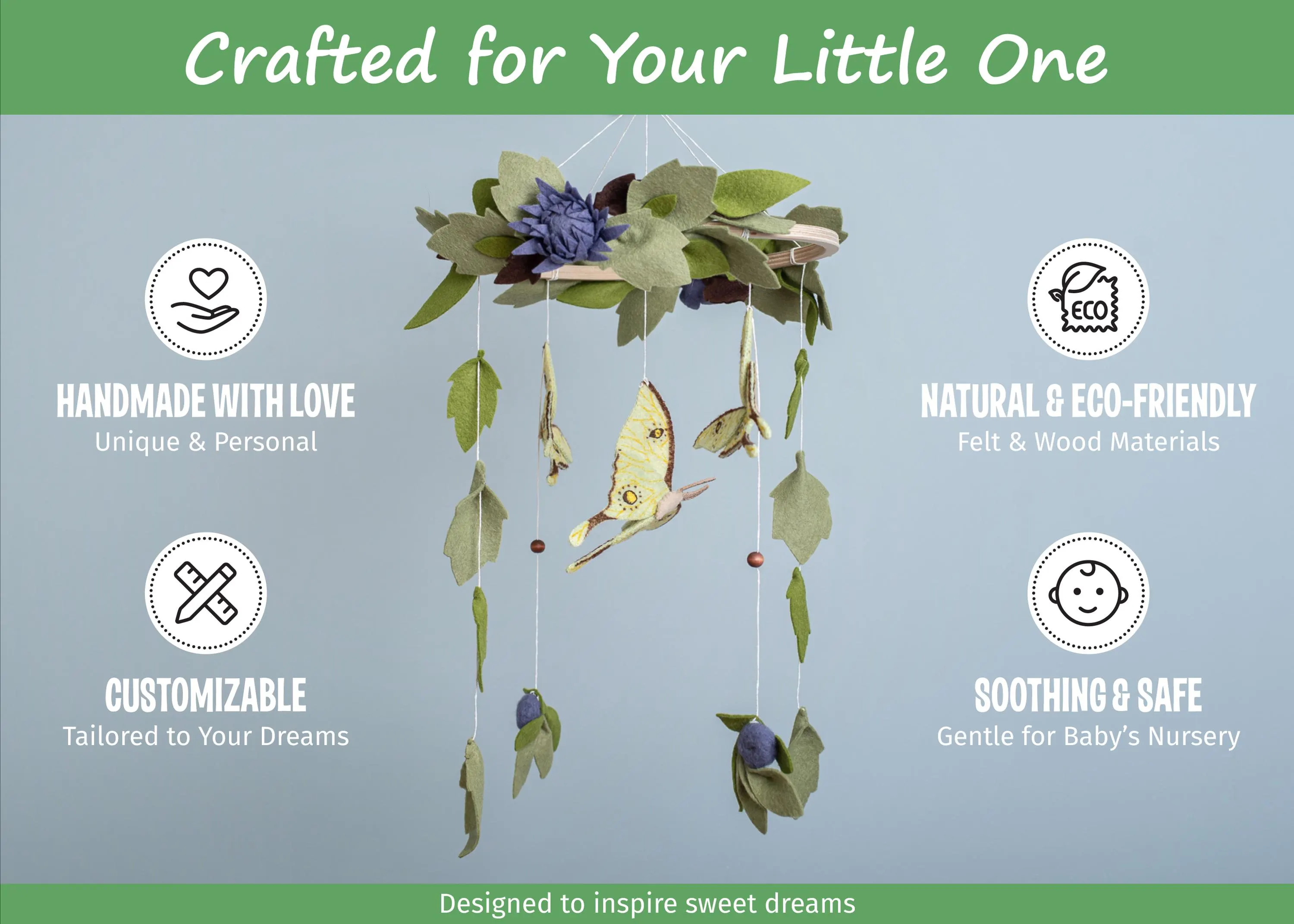 Lunar Moth Baby Mobile, Felt Woodland Nursery Decor