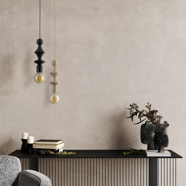 Beżowa Lampa Wisząca Tk Lighting Tower Sabia Drewniana Tralka E27