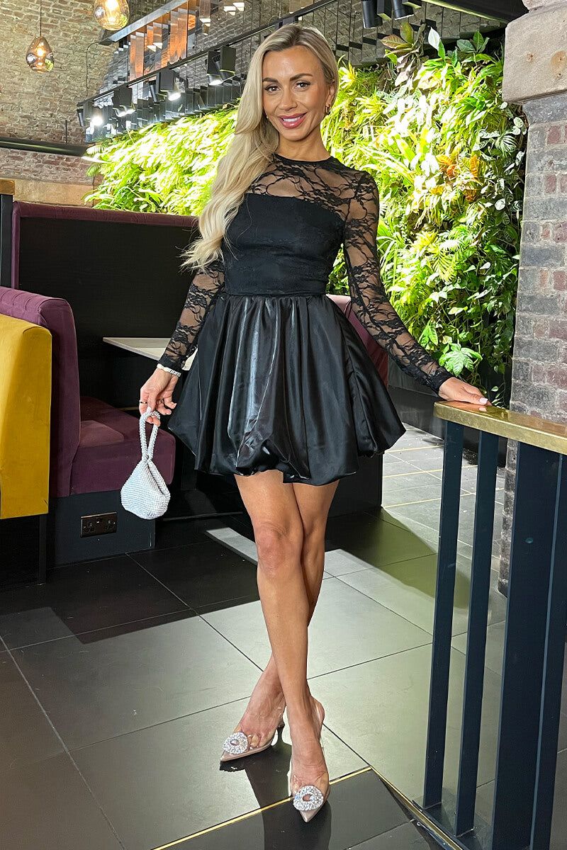 AX Paris Black 2 in 1 Lace Top Bubble Hem Mini Dress