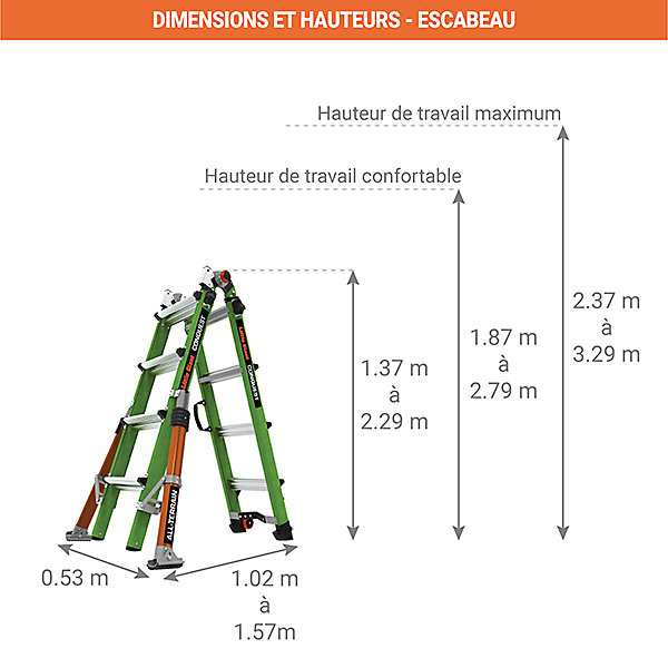 Echelle isolante télescopique- Hauteur max. de travail 5.55m - LIG-17107