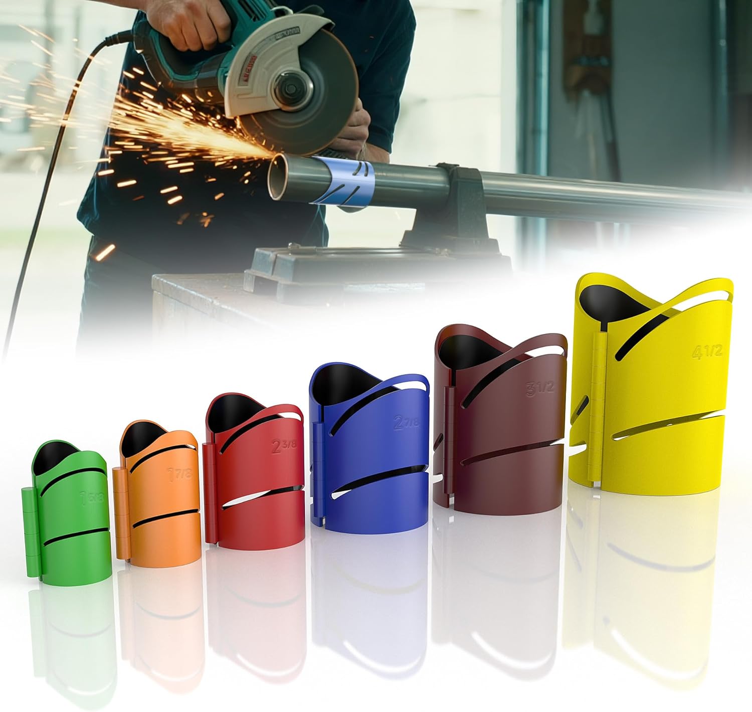 6-Pack Metal Pipe Cutting Guide Kit - Suitable Pipe Diameters 1-5/8, 1-7/8, 2-3/8, 2-7/8, 3-1/2, 4-1/2 | Markable 22.5°, 45°, 90° | Cross & Saddle Cuts | Anti-Shift Magnetic Liner