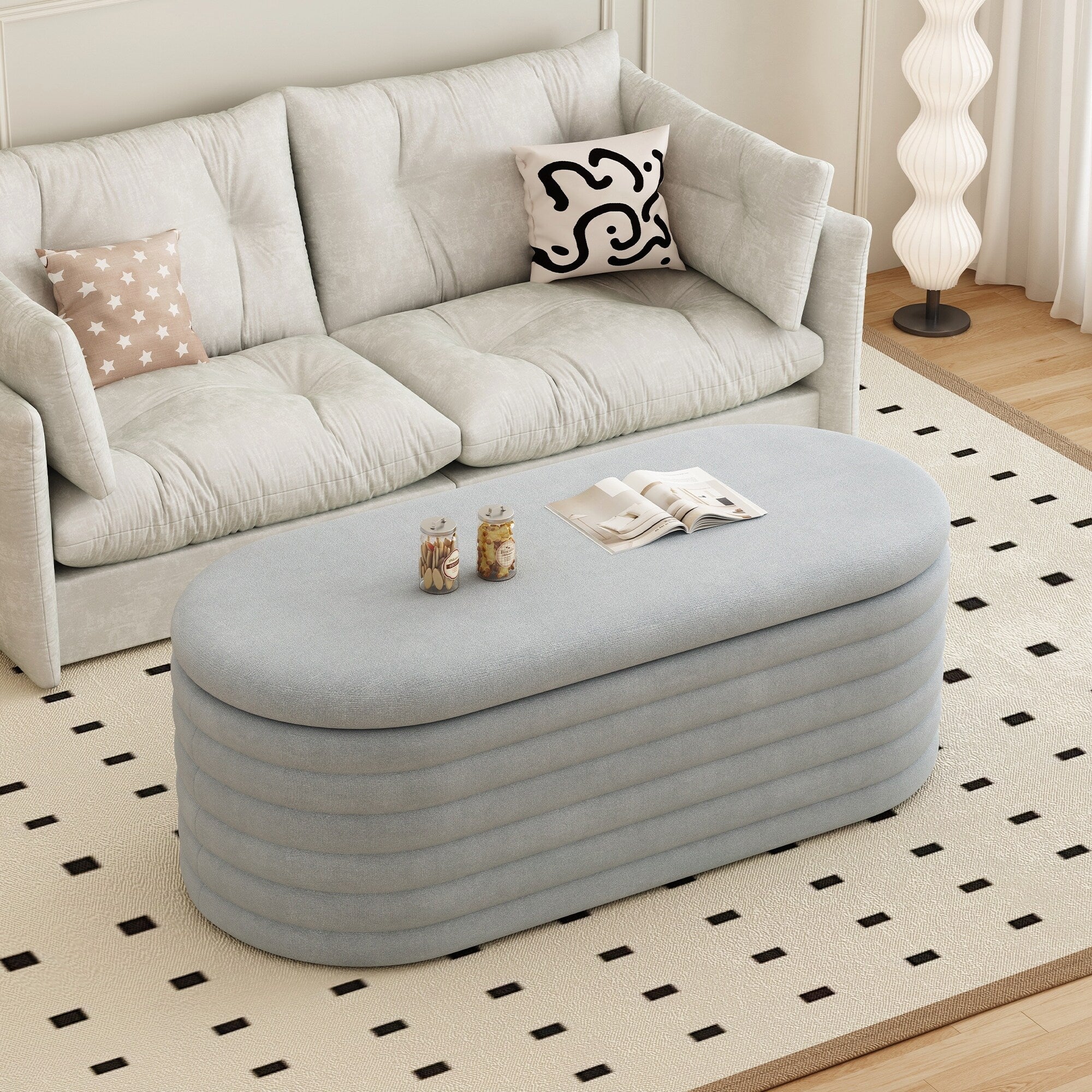 Storage Chenille Ottoman Bench(40-inch, LIGHT GREY)