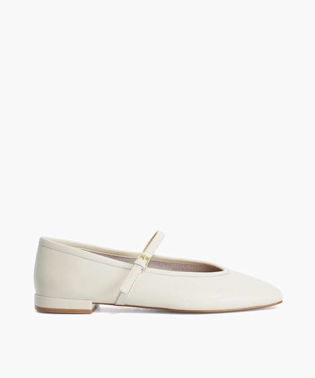 Hearthrob Ecru - Leather Pointed Toe Mary Jane Ballet Flats