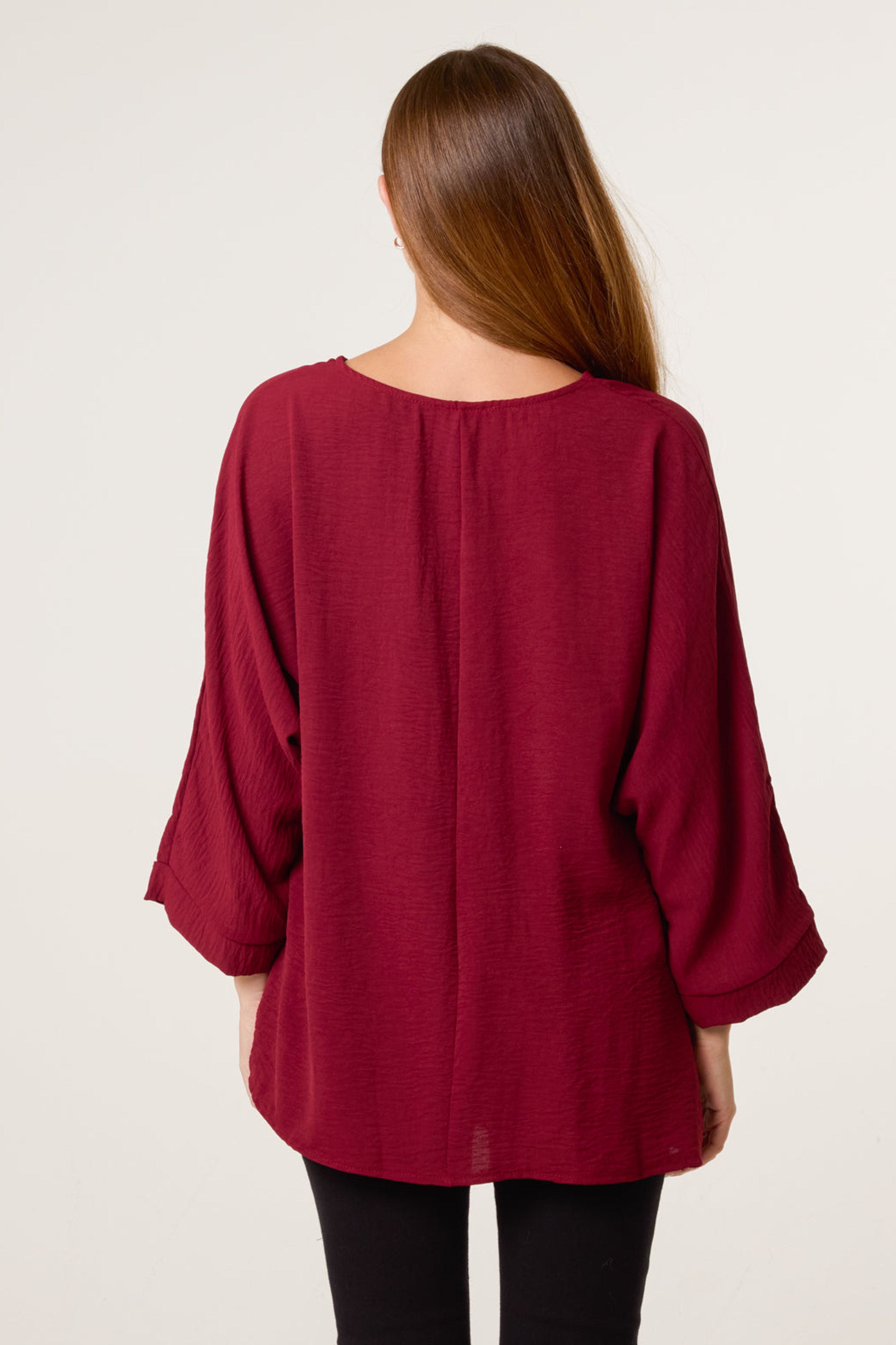 Blue Vanilla Wine Detail Side Gathered Blouse