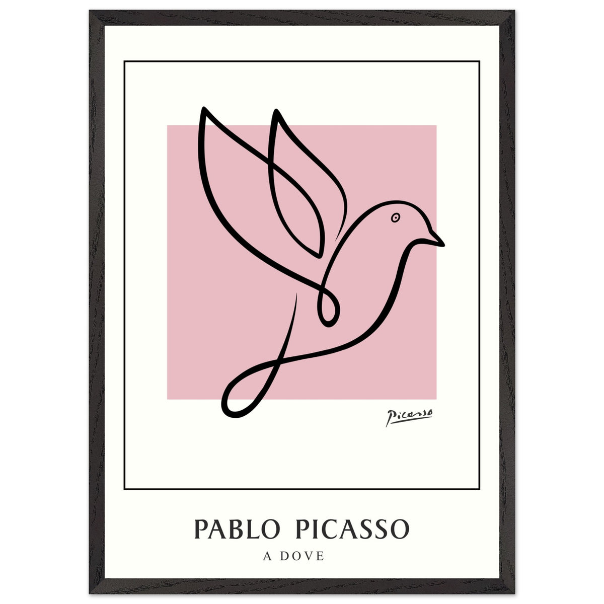 Artfulprints Poster met Lijst Pablo Picasso - A dove  - 50x70 cm - Roze