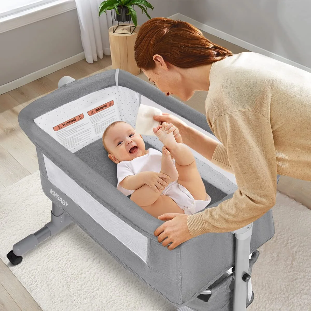 3 in 1 Travel Bedside Bassinet, Bedside Sleeper with Wheels, Heigt Adjustable, with Mosquito Nets.Easy to Assemble Bassinet