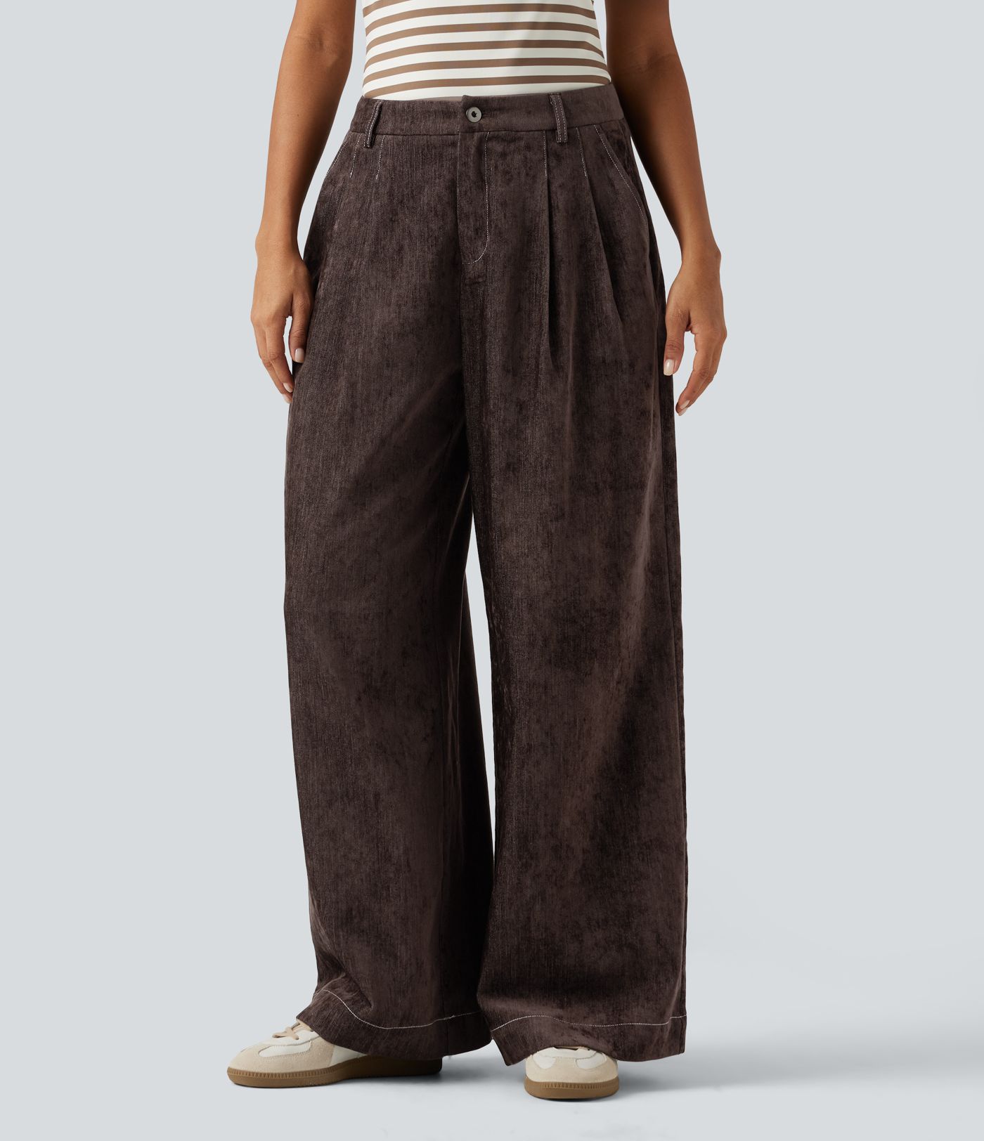 Pantalon de bureau taille haute coupe large avec poches