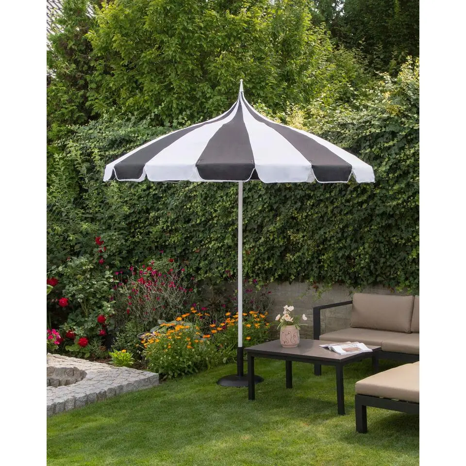 MINOA - Tuinparasol - Zwart/Wit - 245 cm - Polyester