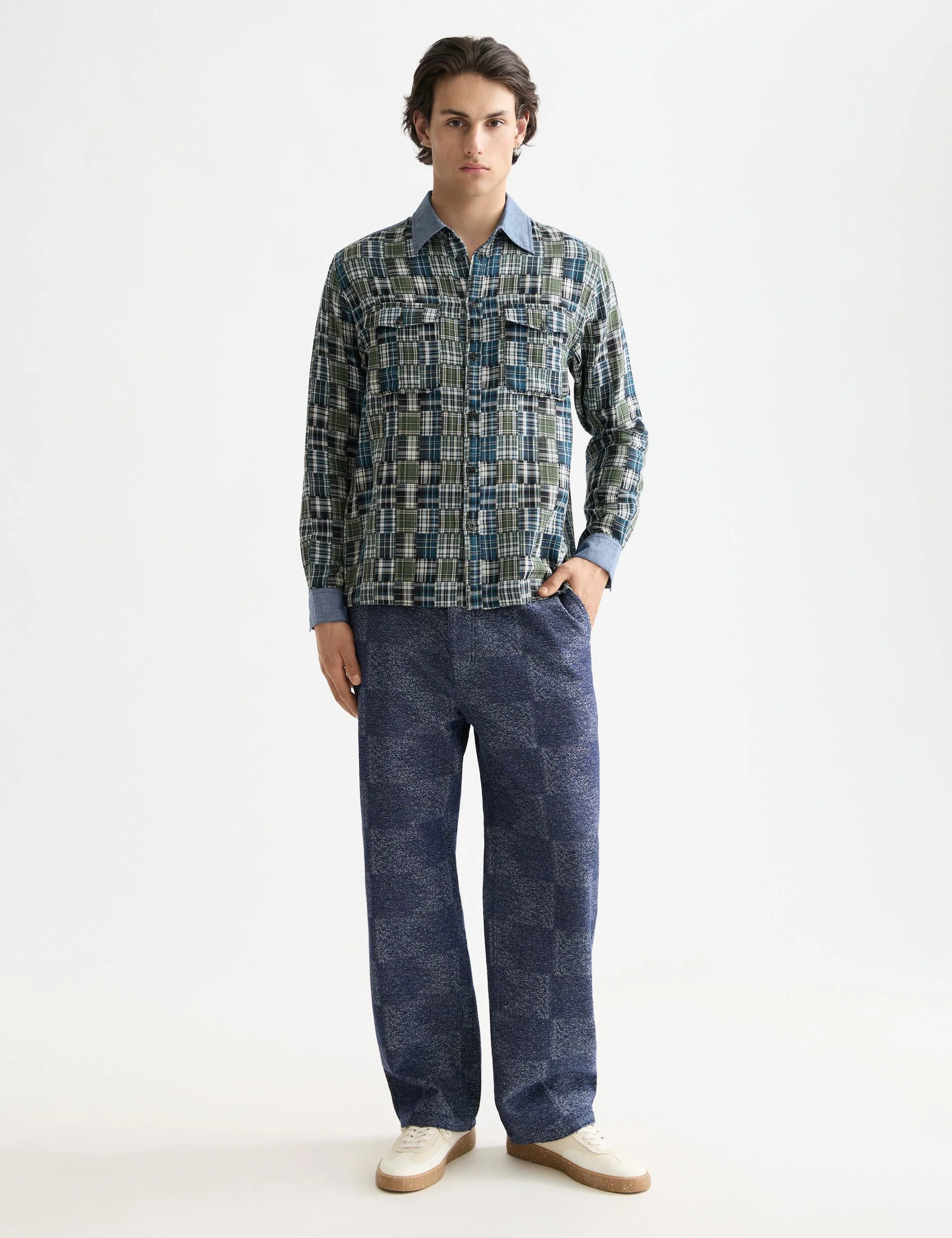 Patchwork flannel relaxed-fit shirt