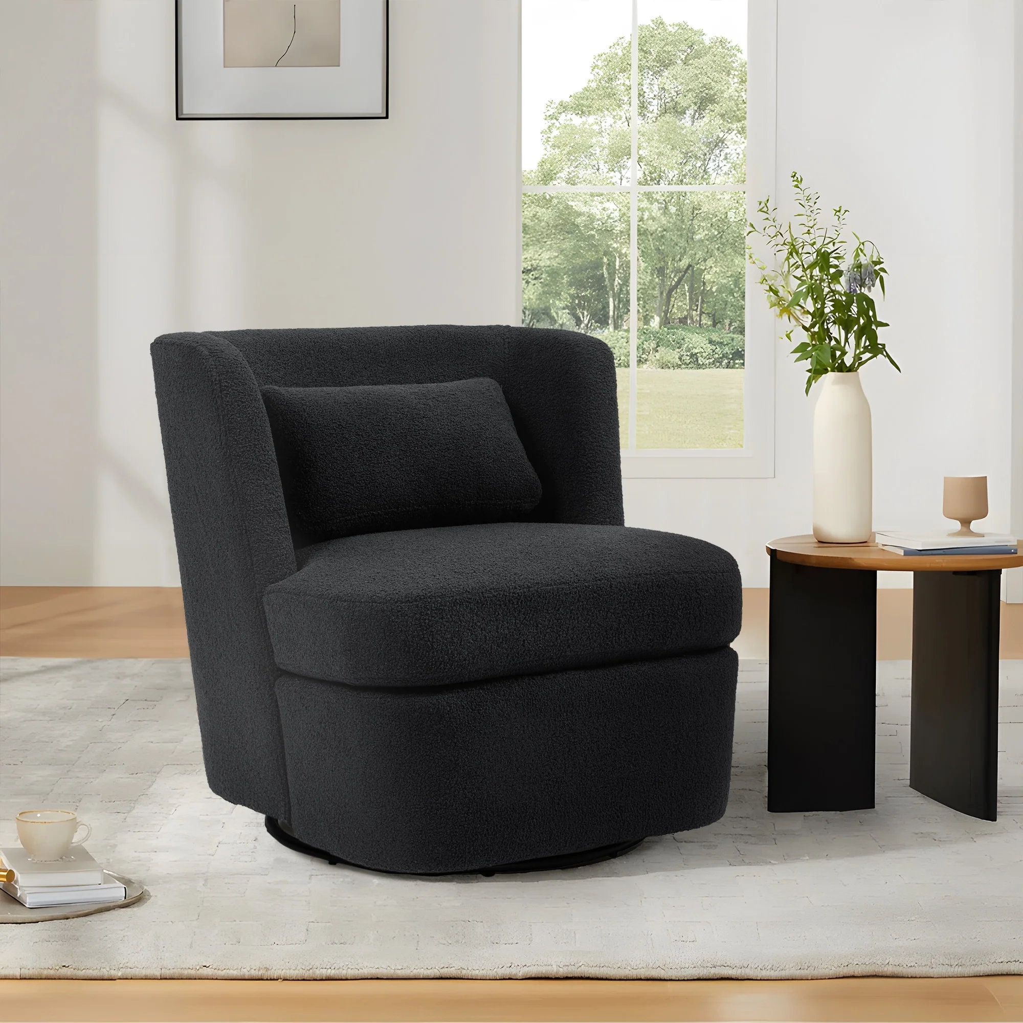 Modern Boucle Linen Upholstered Swivel Accent chair