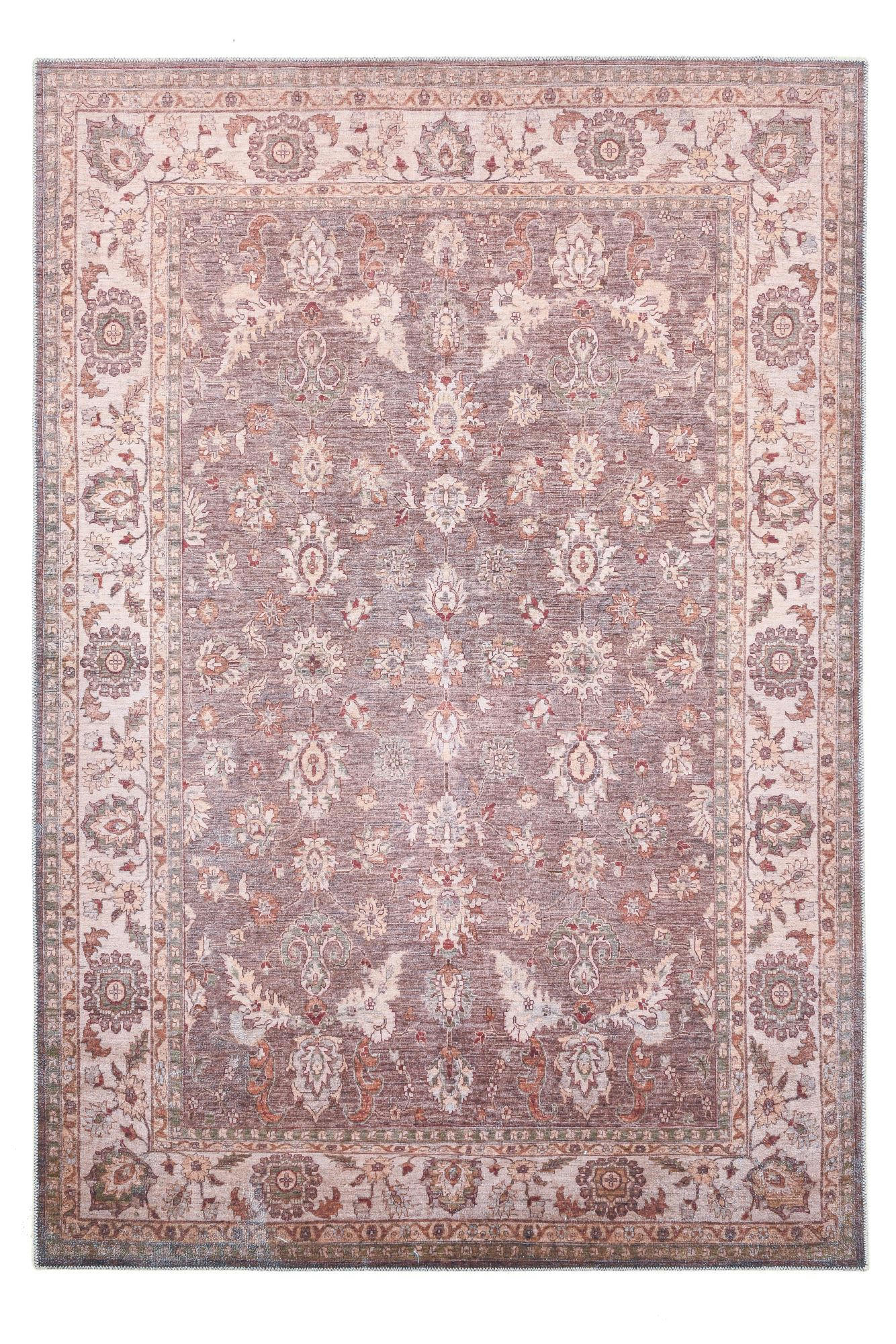 ADARA - Tapis floral tissé plat - marron 140x200 cm