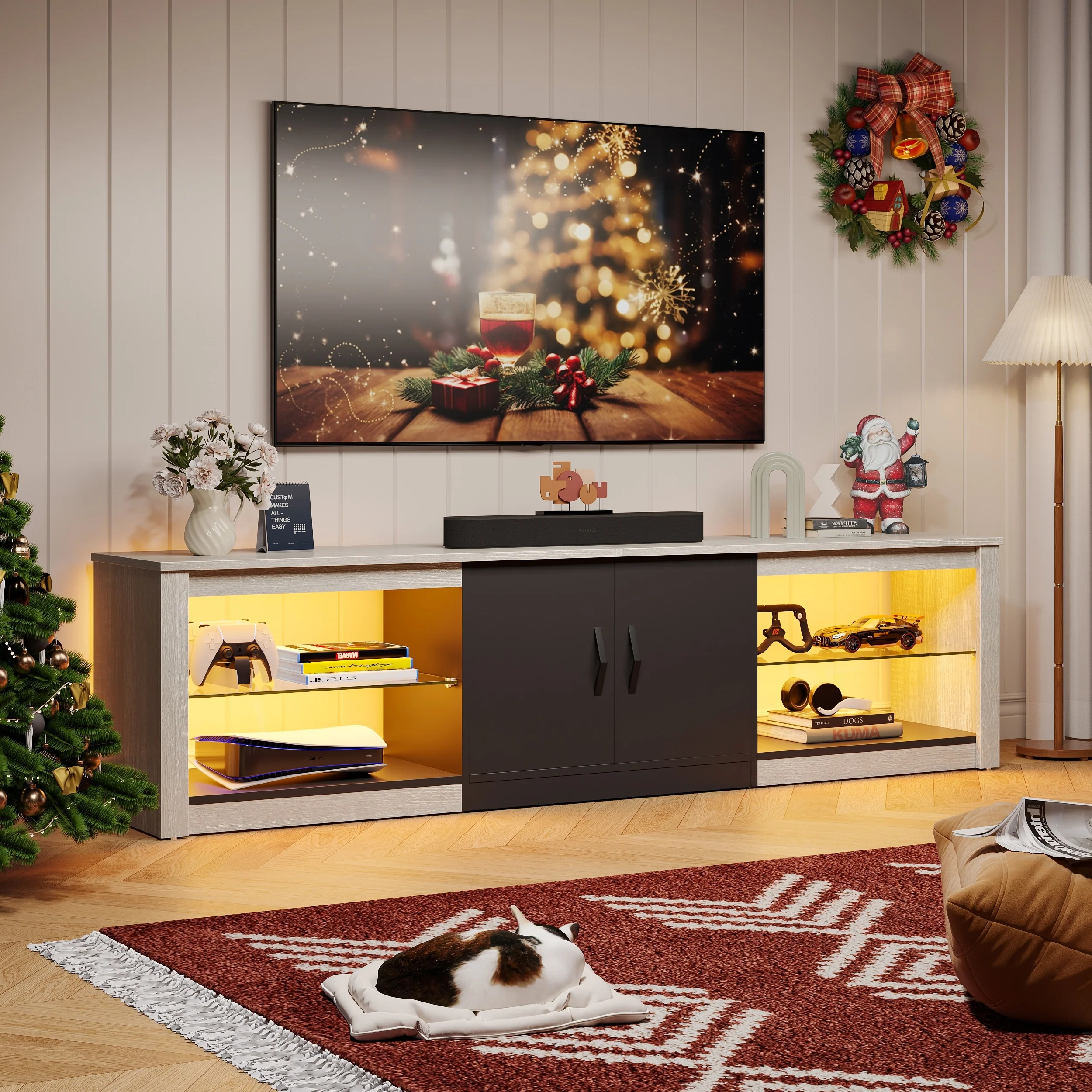 70 inch TV Stand 20 Color RGB Light Entertainment Center
