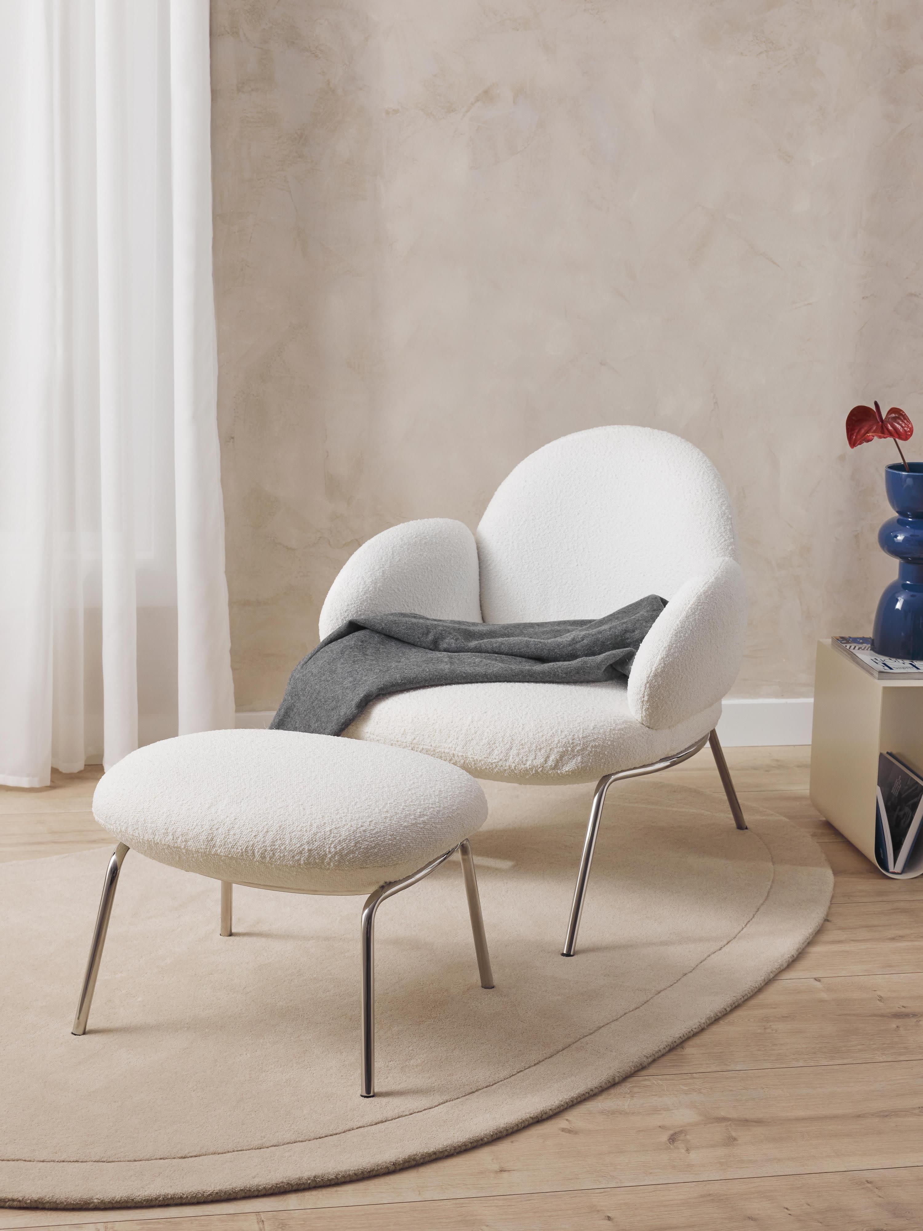 Bouclé-Hocker Luan mit Metall-Füßen