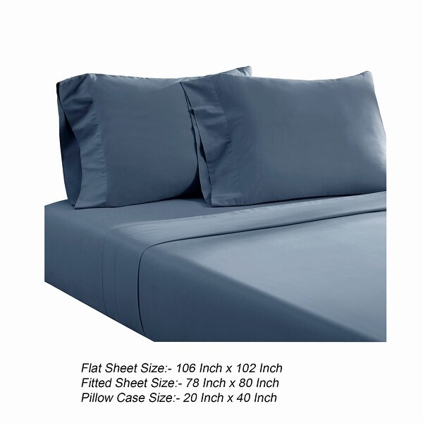 Ivy 4 Piece King Size Cotton Ultra Soft Bed Sheet Set, Prewashed, Dark Blue