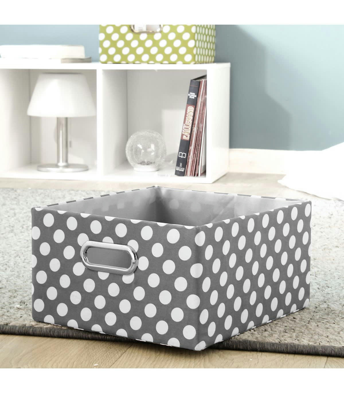 - Tiroir tissu gris pois blanc