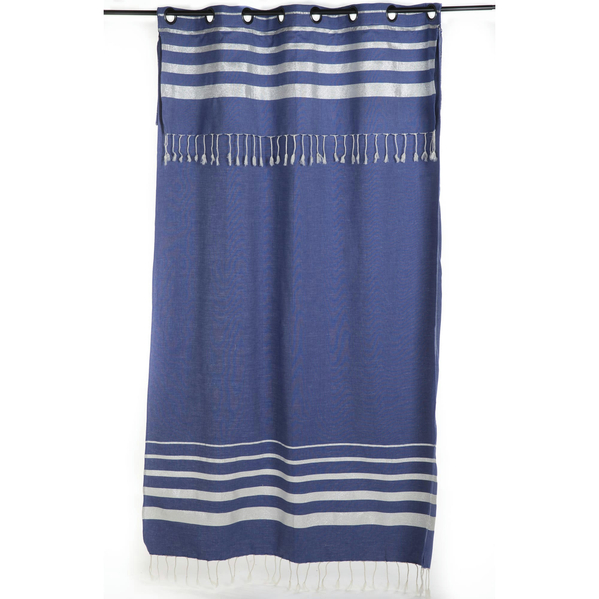 - ISTANBUL - Rideau ajustable coton bleu et lurex argent 140 x 210 à 240