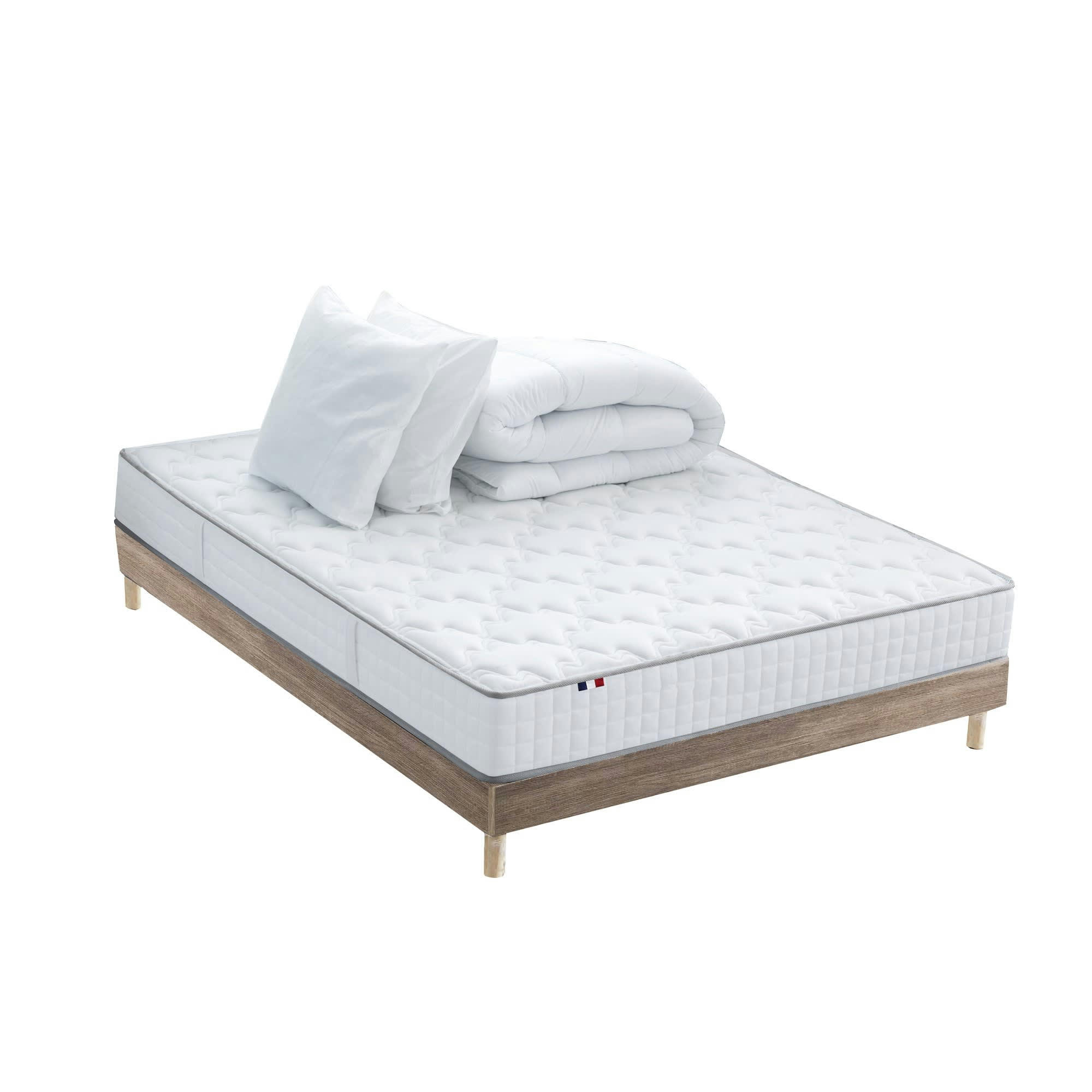 PACK COSMOS - Ensemble Matelas Ressorts + Sommier + couette Oreiller 140x190