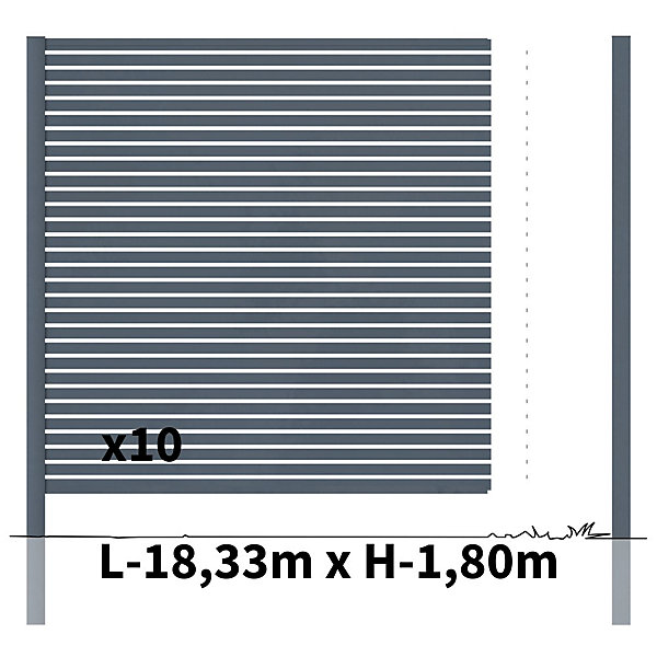 Kit Clôture Ajourée Aluminium OLINDA Anthracite 18,33x1,8m - Lames ajourées 21x45x1780 mm - Brise Vue - Palissade