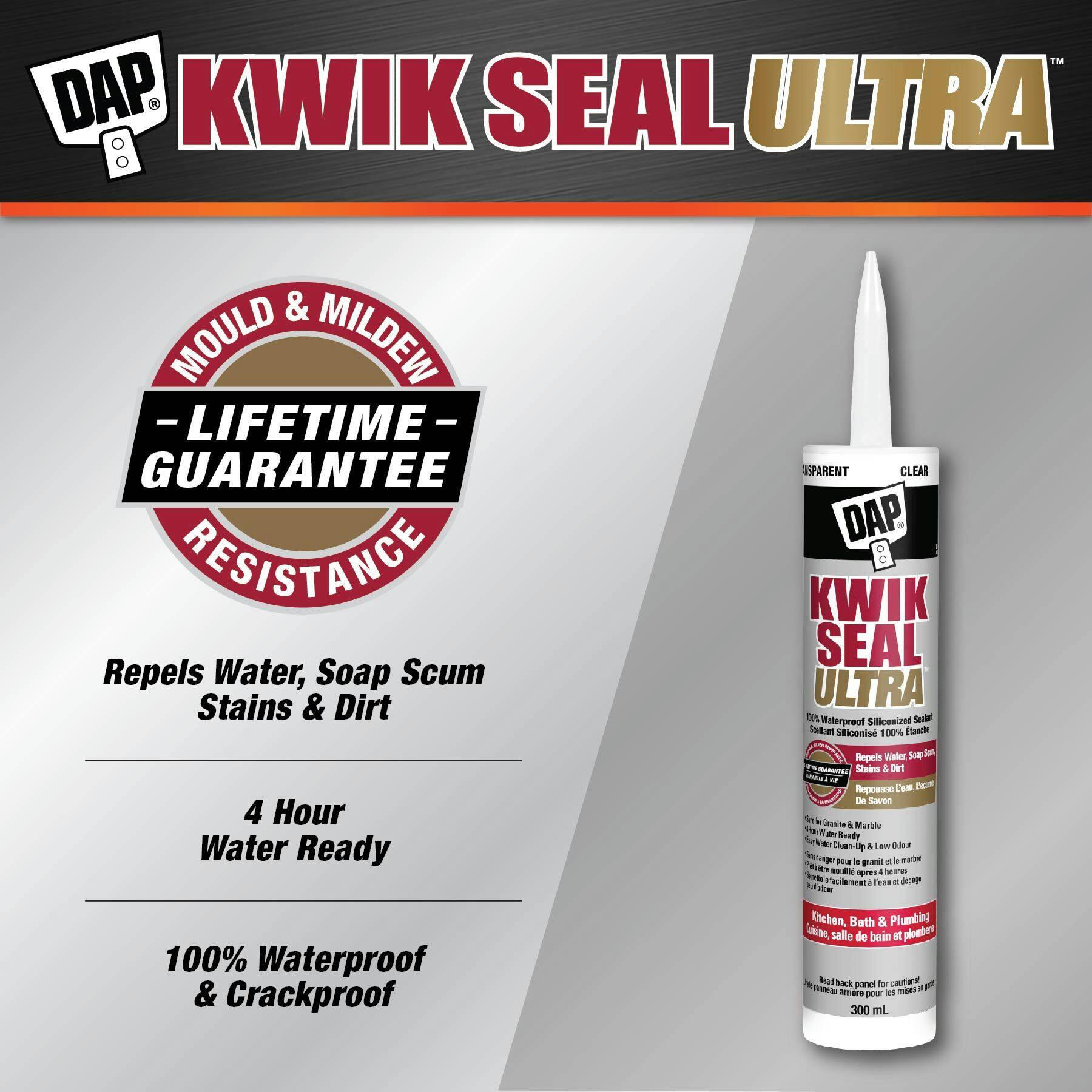 DAP Kwik Seal Ultra Kitchen, Bath & Plumbing Siliconized Sealant, Clear, 300-ml