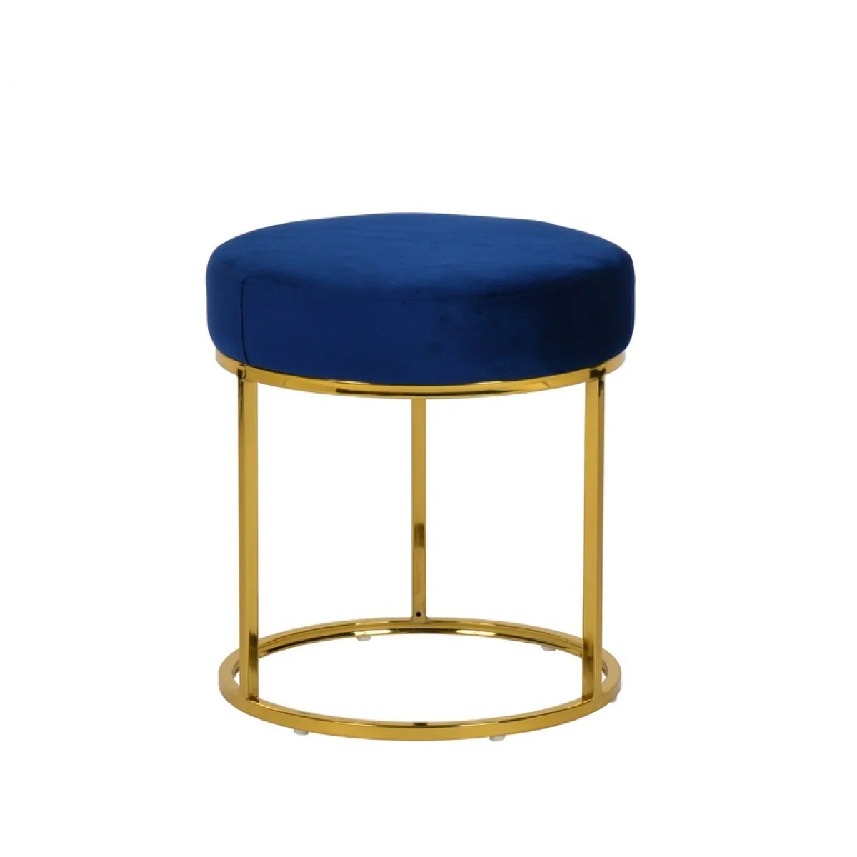 16 Blue Velvet Round Footstool Ottoman with Gold Stainless Steel Base