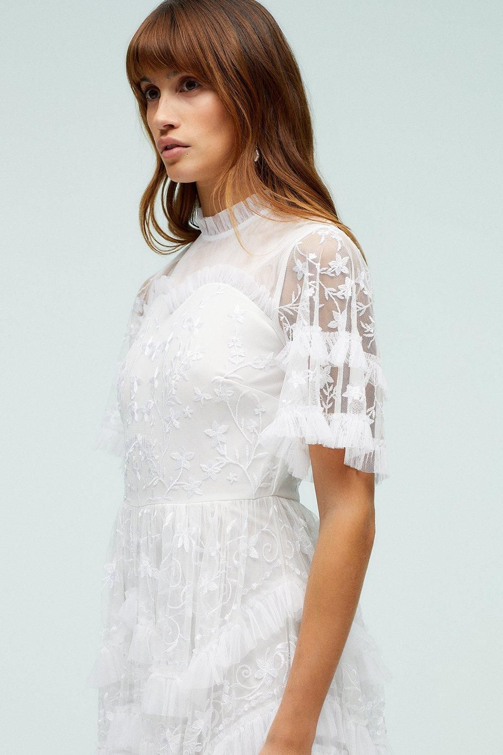 Coast Embroidered Mesh All Over Frill Bridal Dress