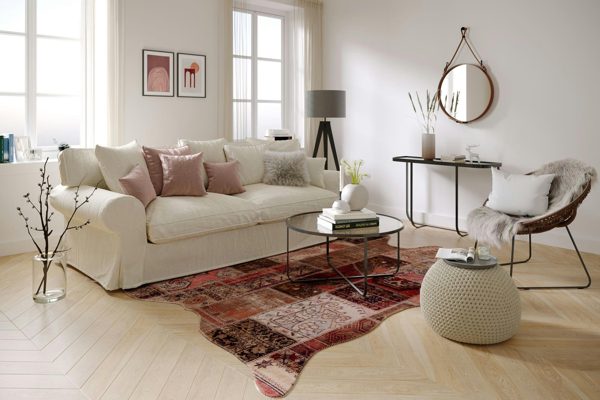 ELENA - Tapis en peau de vache artificielle patchwork multi 150x190