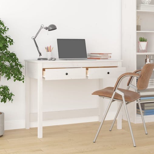 NNEVL Desk with Drawers White 100x50x78 cm Solid Wood Pine