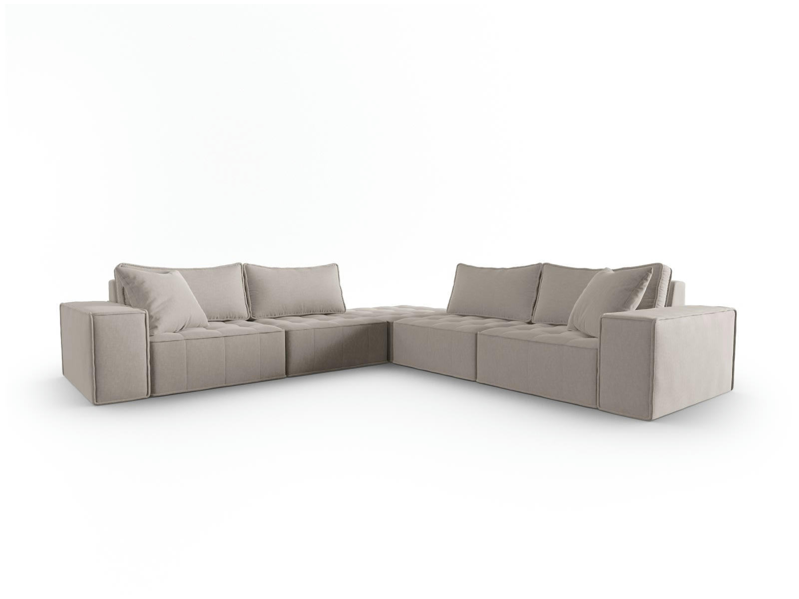 MIKE - Canapé d'angle symétrique 7 places en tissu structurel gris clair