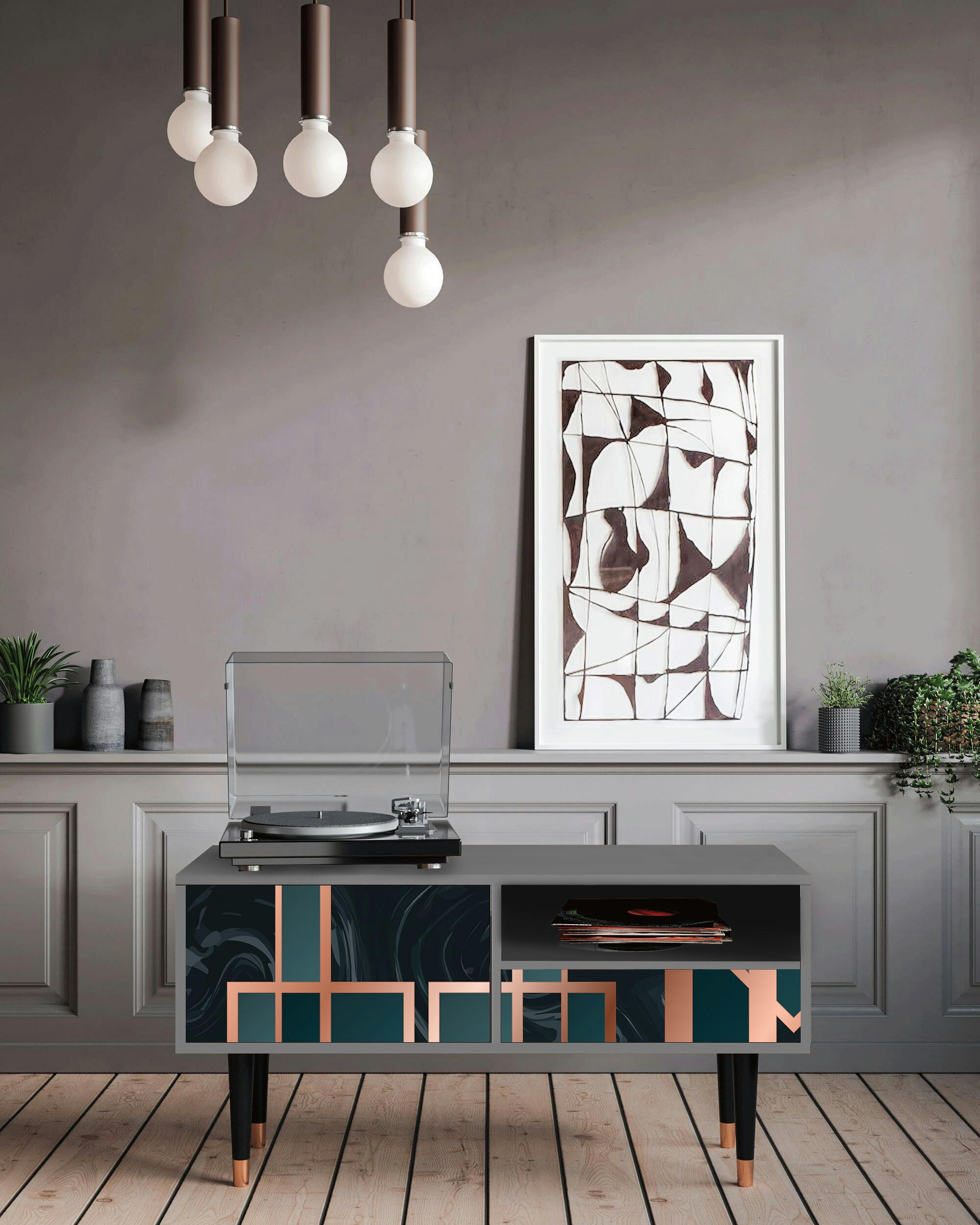 EMERALD METRO - Meuble TV  bleu-vert 1 tiroir et 1 porte L 115 cm