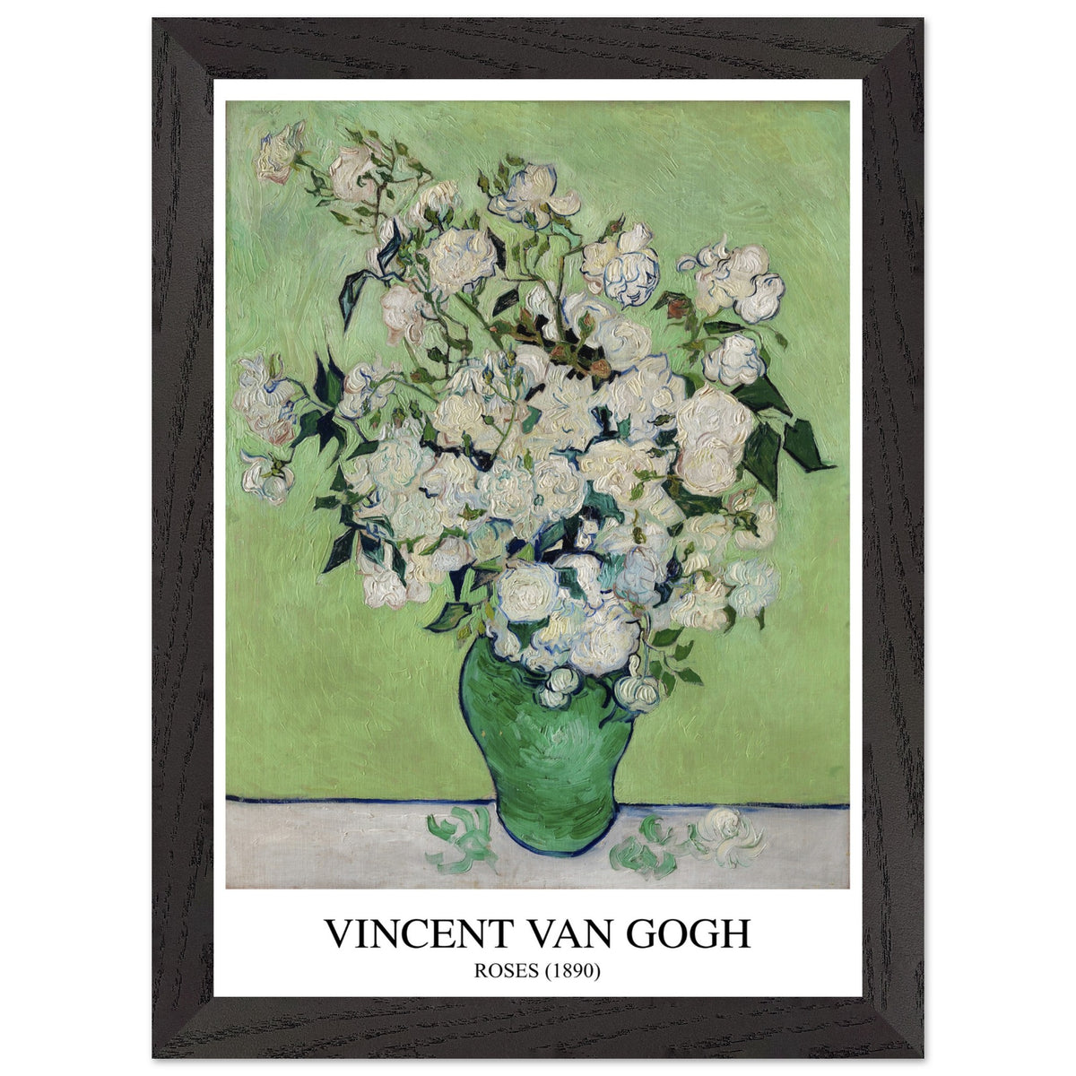 Artfulprints Poster met Lijst Vincent van Gogh - Roses  - A4 21x29.7 cm - Groen