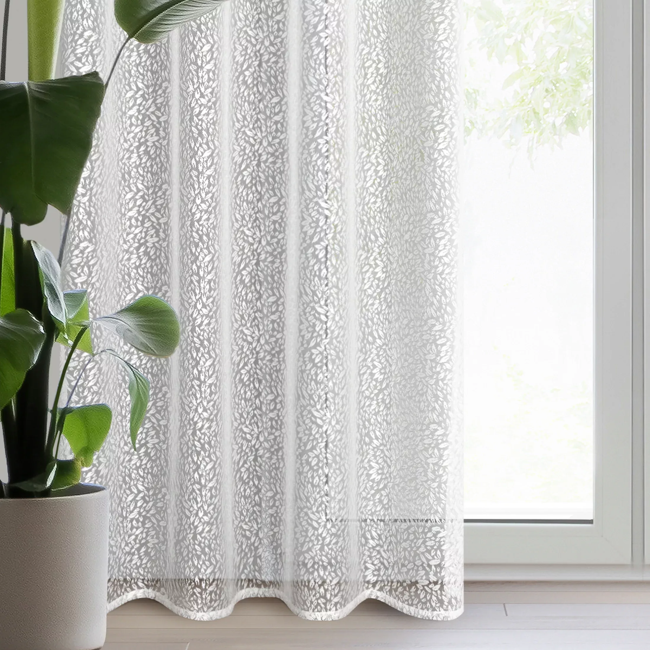 Zasłona biała z żakardowym wzorem 140x250 cm przelotka - MERA