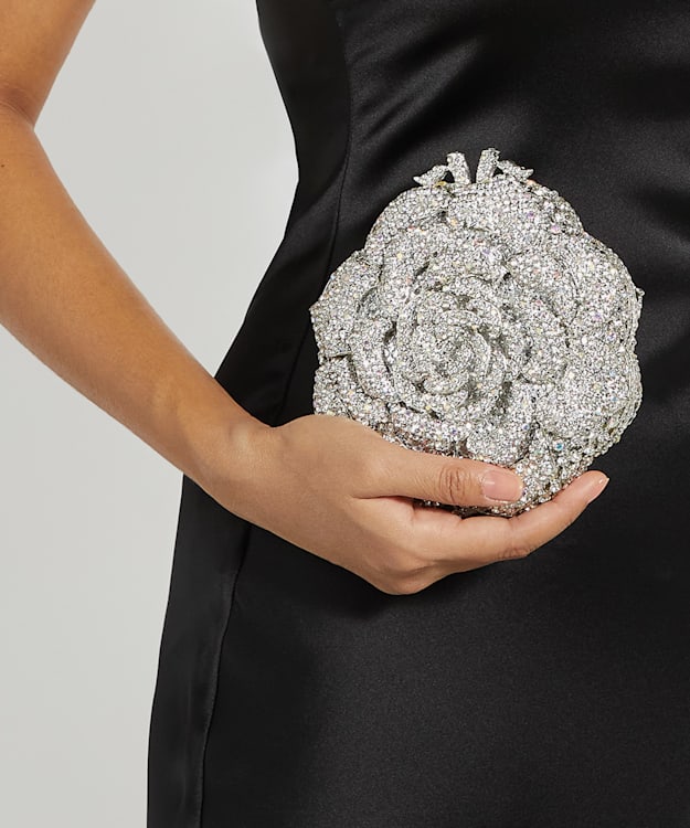 Bling Silver - Floral Diamante Embellished Clutch Bag