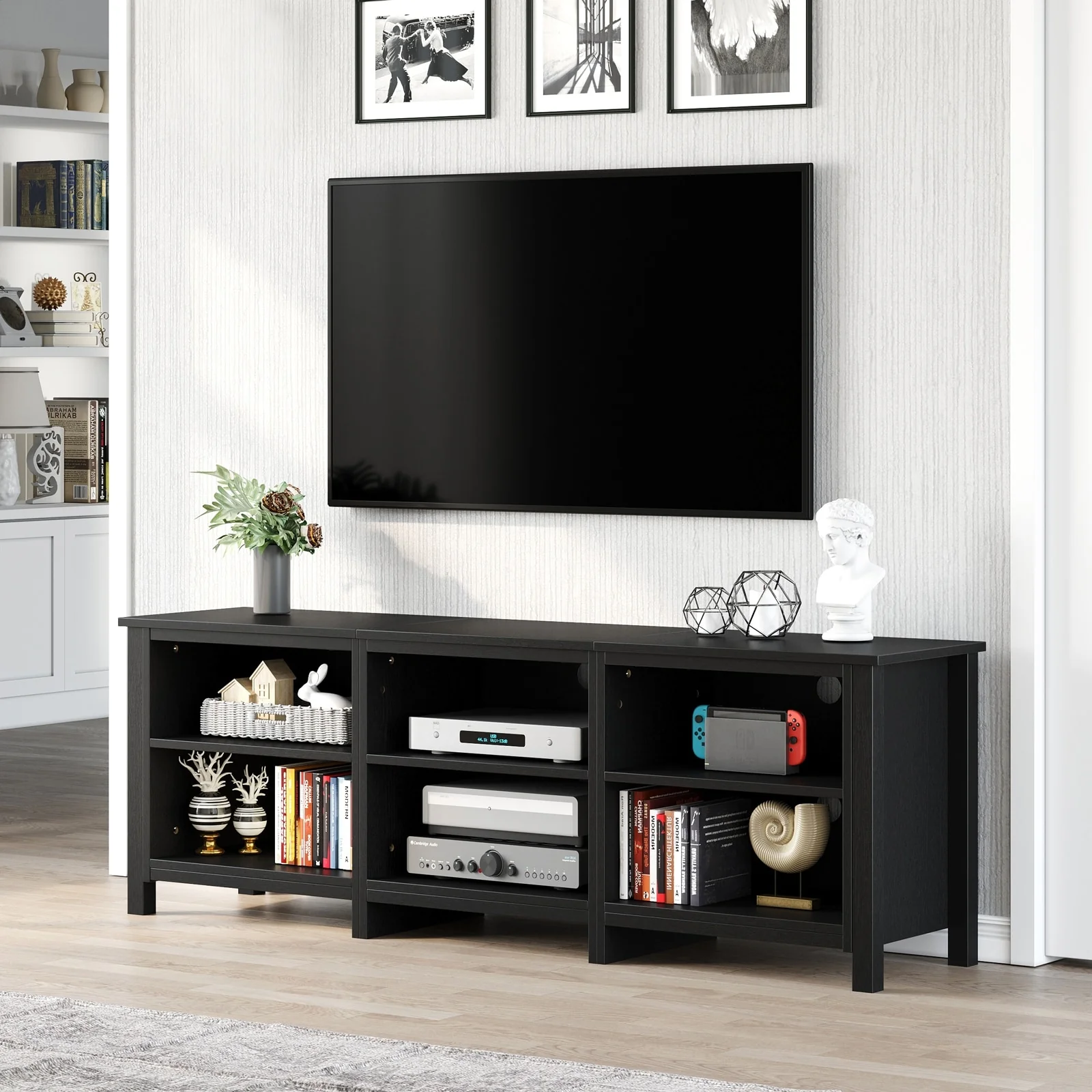 Evelynn 70-inch Modern TV Stand, Classic Entertainment Center TV Console for TV up to 80 Black
