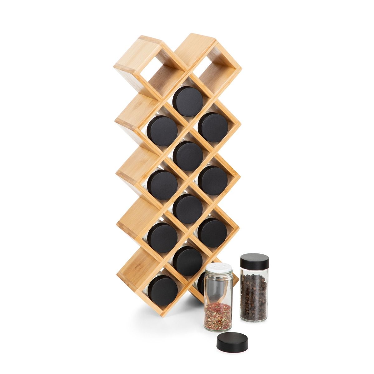 Zestaw przyprawników B2 BAMBOO Essentials na bambusowym stojaku 42x17x9,5 cm