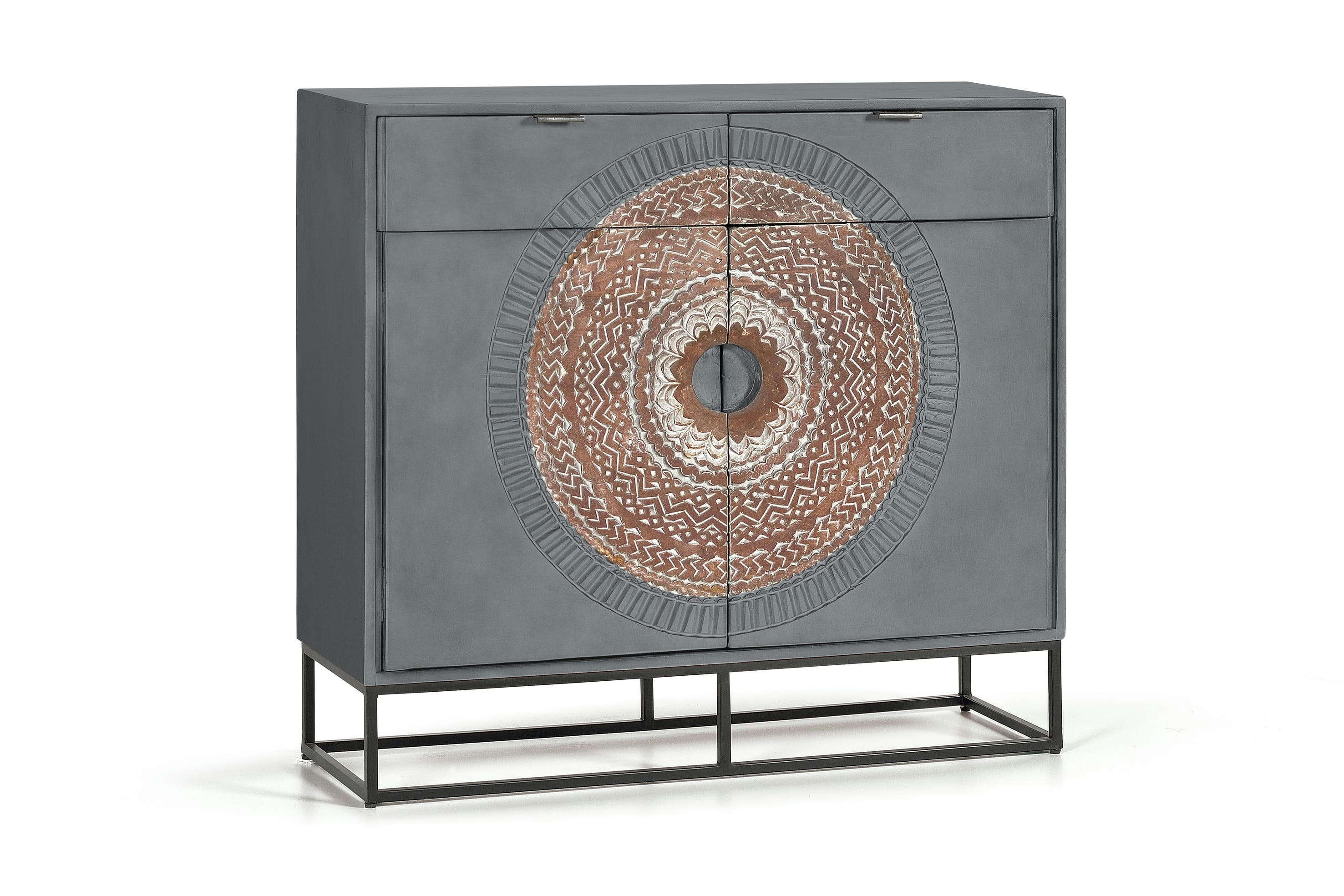 WOOD MANDALA - Commode en manguier et pieds en métal gris et marron