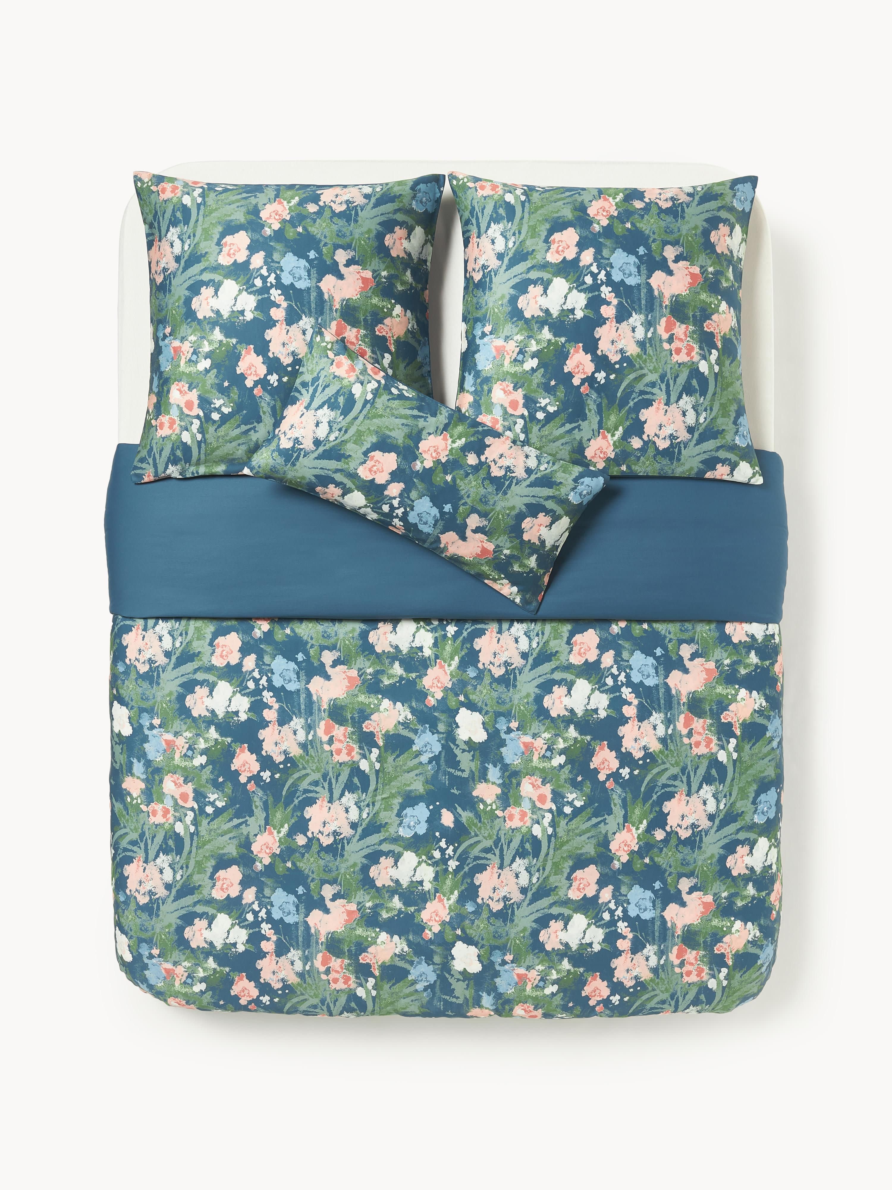 Bauwollsatin-Bettdeckenbezug Anthea mit Blumenmuster