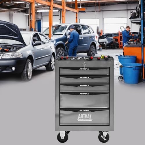 Iron-Top Rolling Tool Chest with Lockable Wheels and Side Handles, 7-Drawer Tool Storage Cabinet with Ball Bearing for Garage, Repair Shop, Required Assembly, Large Storage Capacity (Iron, 5-Gray)
