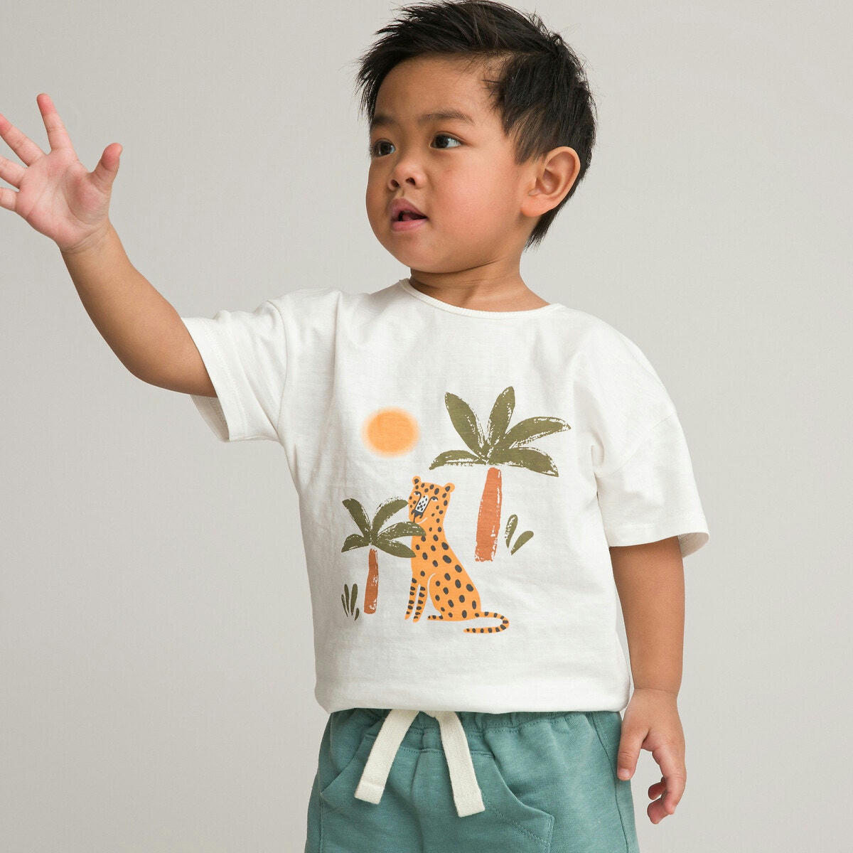 T-shirt col rond, imprimé léopard devant