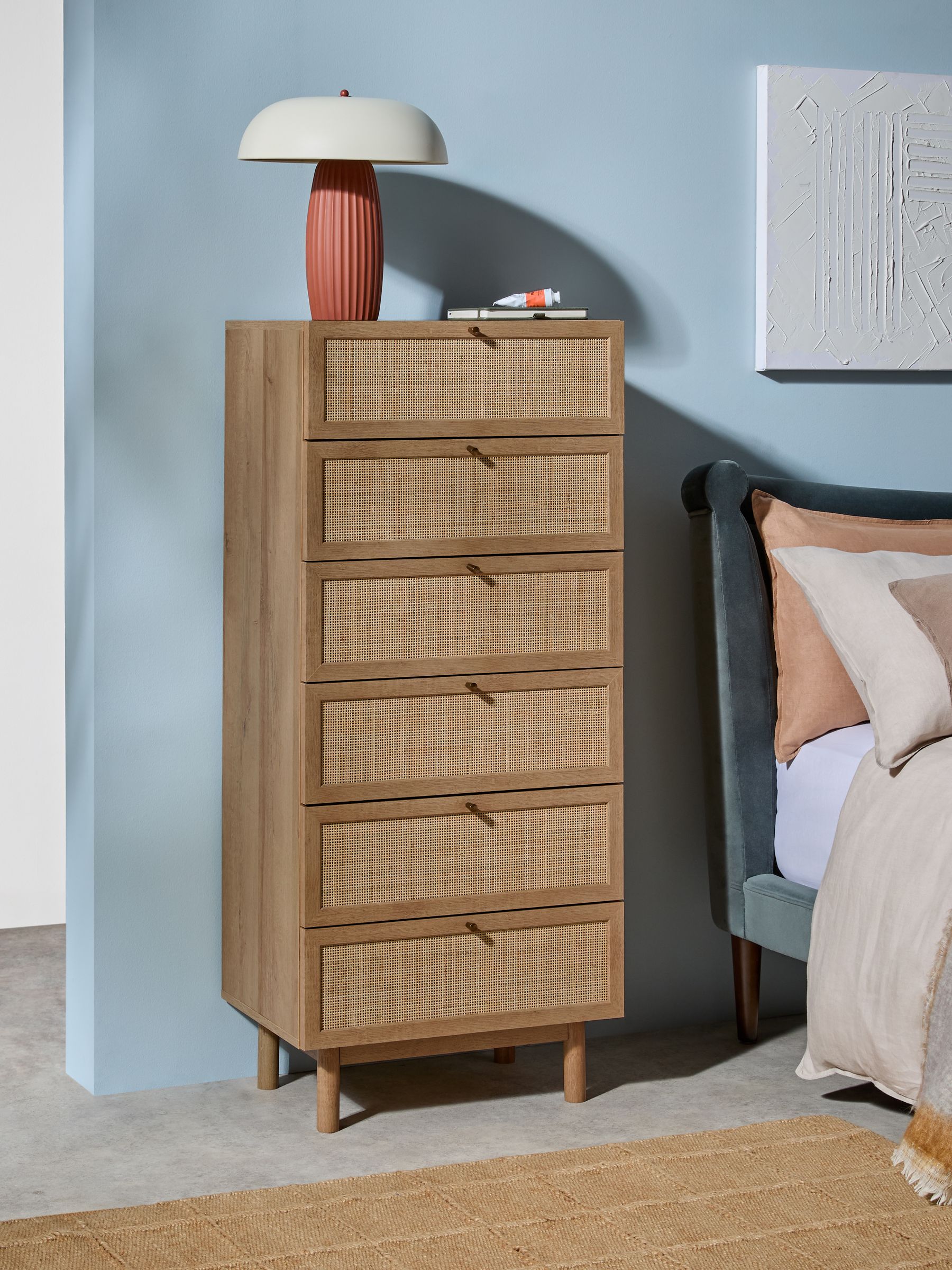 Pavia Rattan 6 Drawer Chest of Drawers in Oak Effect 1