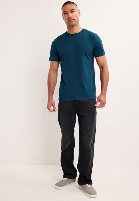 Mens Teal Plain Cotton T-Shirt