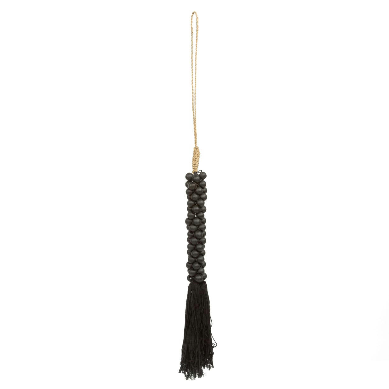 WOODEN BEADS - Décoration suspendue en bois et coton noir