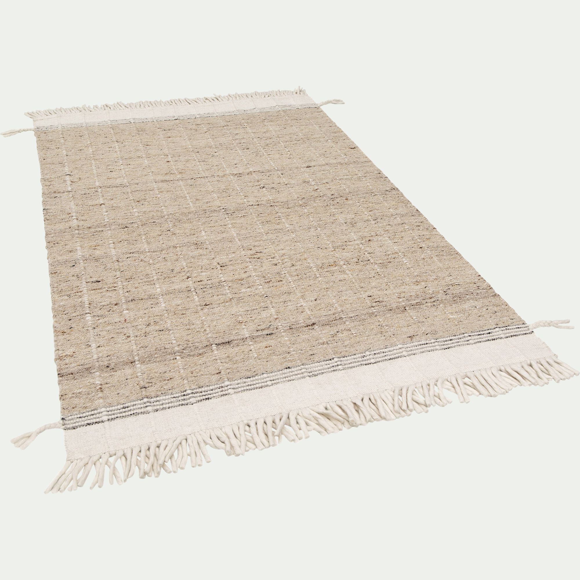RUIS - Tapis en laine à motifs finition frange 160230cm - beige