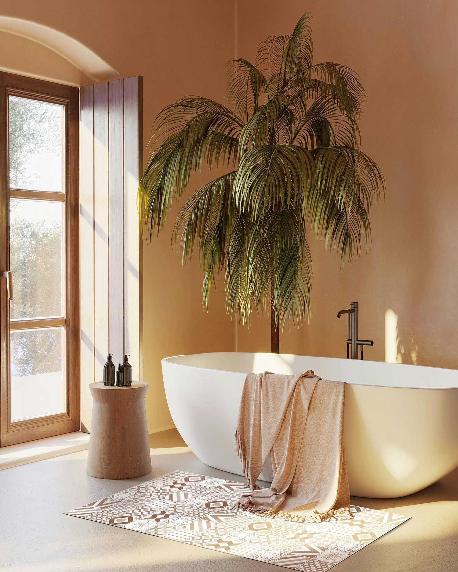 ALFOMBRAS AZULEJOS - Tapis vinyle carreaux ciments love brun 80x200cm