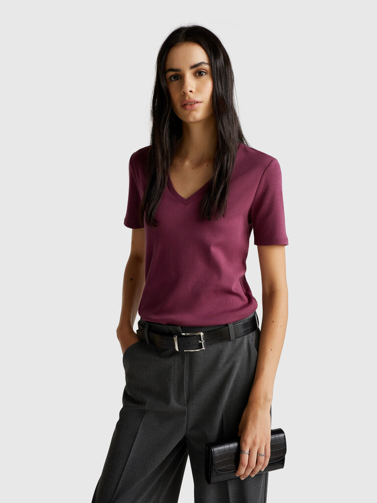 Pure cotton t-shirt with V-neck